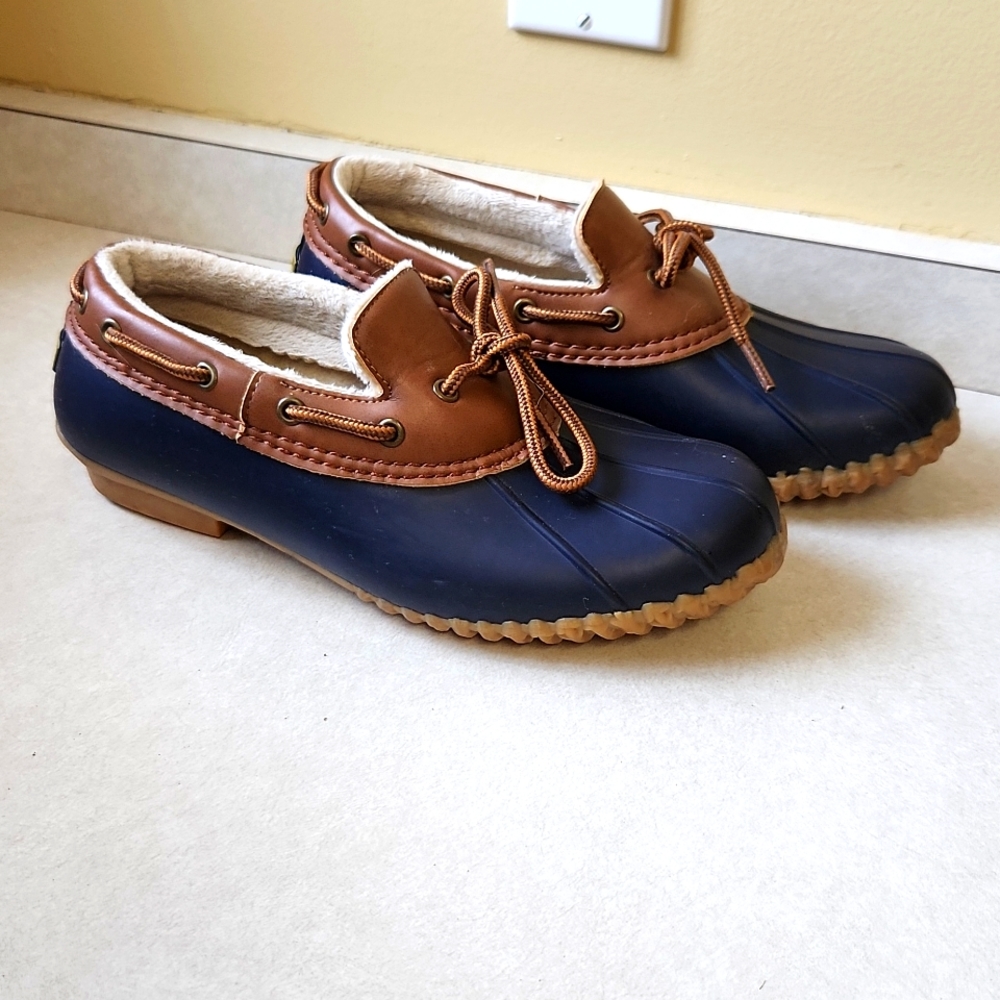 Jambu JBU Navy Blue/Brown Duck Shoes. Women's size 7.5 Gwen.